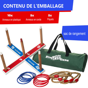 Lancer d'anneaux avec 5 barres de jeu pour enfants et adultes jeu de lancer d'anneaux en bois pour l'intérieur ou à l'extérieur